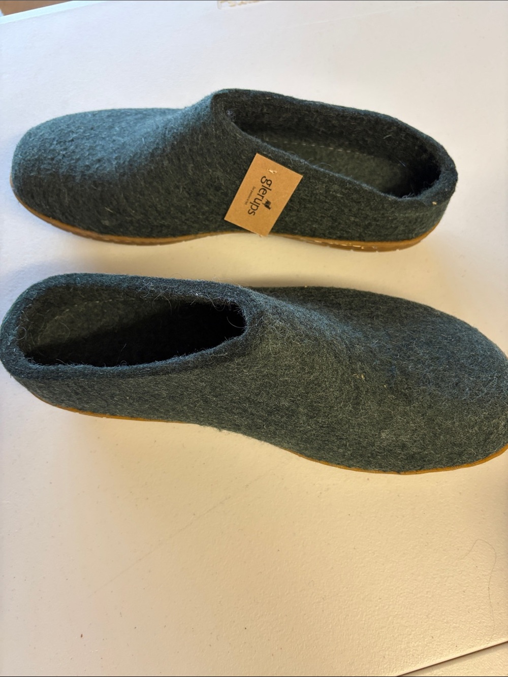 Men’s Dark Green Felt Slip-On Loafers by Glerups